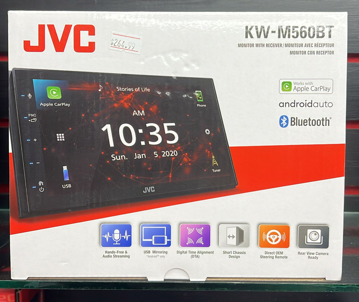 Jvc kw-m560bt bluethoot, aux, usb, am fm, apple car play, Android auto