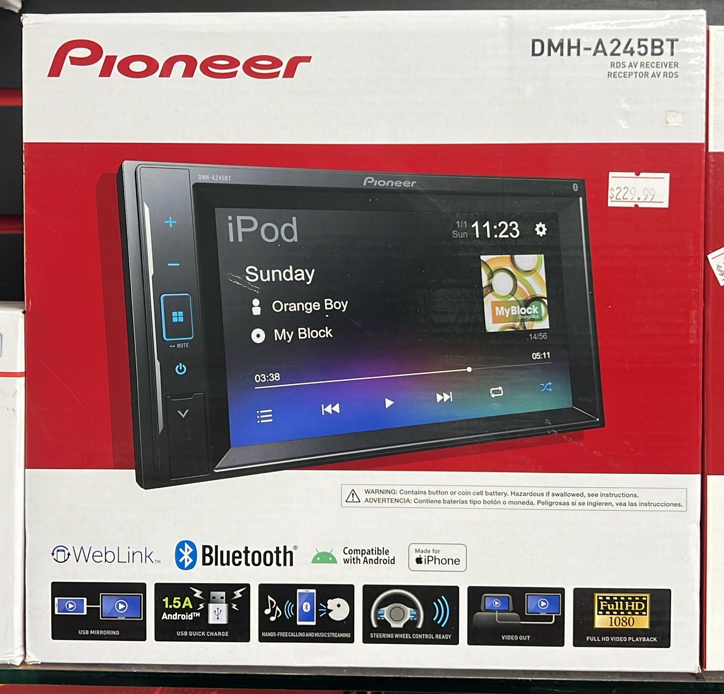 Pioneer dmh-a245bt bluethoot, aux, usb, am fm, usb mirroring